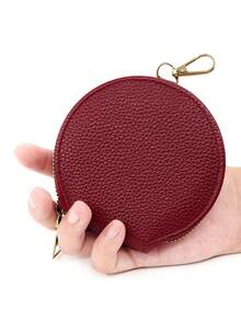 Ví đựng trang sức mini, ví đựng tiền xu nhỏ cho nữ, móc khóa du lịch đa chức năng, hộp đựng trang sức thể thao di động, hộp đựng trang sức mini, hộp trưng bày móc khóa, ví đựng tiền xu có khóa kéo kiểu cổ điển, túi bỏ túi, màu trơn, túi đựng tiền xu tròn, có móc khóa - Nhiều màu sắc để lựa chọn - Nhiều màu - Xem 3