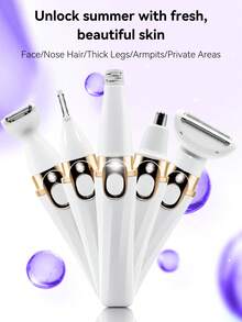 五合一女士电动剃须刀，适用于剃除和修剪腿内侧、眉毛、唇毛、身体毛发、面部毛发、胡须、鼻毛、手臂和腋毛。可充电电动剃须刀，温和不刺激。
