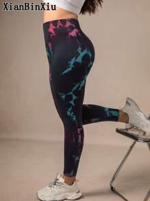 XianBinXiu 1 件女式加大码健身运动紧身裤，印花高腰休闲紧身裤，适合所有季节