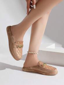 2025 New Metal Buckle Fashionable Solid Color Dress Shoes & Mules - Brown - View 3