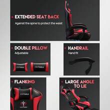 Gaming Chair,With Cushion,Height Adjustable,PU Leather Racing-Style Executive,Reclining Capability,Suitable Office Chair - màu đen - Xem 5