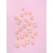 Summer New 24pcs Square Shaped Nail Set With Gems Lemon Print Incl. 1 Nail File And 1 Jelly Gel Suitable For Women And Girls Fresh French Lemon Style Press On Nails - Multicolor - View 3