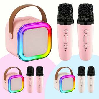 Karaokemaskin för barn, musikspelare för barn, leksaker för flickor och pojkar, bärbar Bluetooth-högtalare med 2 trådlösa mikrofoner för barn, småbarn, hemfest, födelsedagspresenter för flickor, julklappar, födelsedags- och nyårspresenter, barnleksaker