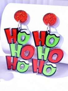 2pcs Cartoon Creative Letter Shaped Earrings, Asymmetric Acrylic HOHO Letter Earrings, Suitable For Daily Wear, Street Style, Holiday Parties, Gift For Friends, Christmas, Halloween (No Card Included)