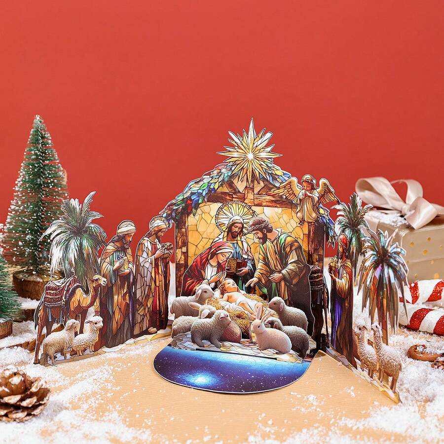 1pc Classic Nativity Of Jesus Scene 3D Greeting Card, Home And Party Atmosphere Decorative Items,Birthday Card, Wedding Gift Card, Surprise Gift For Friends, Gift For Mother, Gift For Parents, Suitable For All Kinds Of Festival, Celebration & Parties