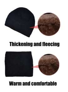 2 PIEZAS Conjunto de gorro y bufanda de invierno cálido, gorro de punto de moda apto para hombres y mujeres, gorro de lana de forro polar cálido de invierno para hombres, conjunto de 2 piezas de bufanda, protección para las orejas, gorro de lana