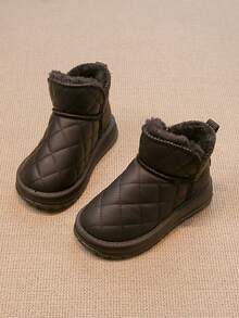 2025 Winter New Kids Snow Boots, Boys & Girls Plush Lined Warm Ankle Boots, Anti-Slip Soft Bottom Padded Short Boots - Black - View 3