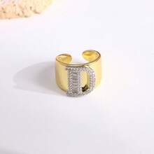 1 Pc New Arrival Two Tone Pave Initial Letter Ring Vintage Style Adjustable Open Metal Rings - Letter Type - View 32