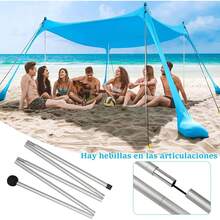 Toldo de Playa, 300 * 300 * 200cm Tienda Familiar Portátil 4 Postes de Aluminio, Tienda de Campaña con 4 Mástiles de Aluminio UPF50+ Diseño Resistente al Viento Refugio Camping Pesca Picnics - 1 - Ver 3