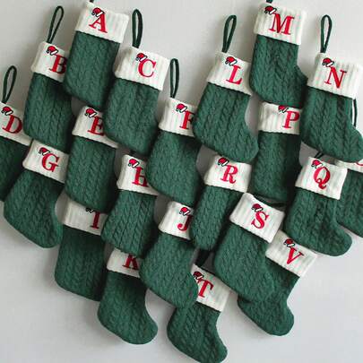 1PC Green Letter Christmas Socks, 26-Letter Woolen Hat, Snowflake Foot Knitted Christmas Socks, Christmas Tree Pendant Decoration, Festive Atmosphere Decoration, Letter Gift Bag, Gift Packaging Socks, Room Decoration Christmas Christmas Decorations Christmas Pajamas Christmas Gifts Christmas Decor