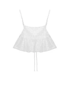 分层蕾丝荷叶边吊带背心 - 白色 - 查看 3