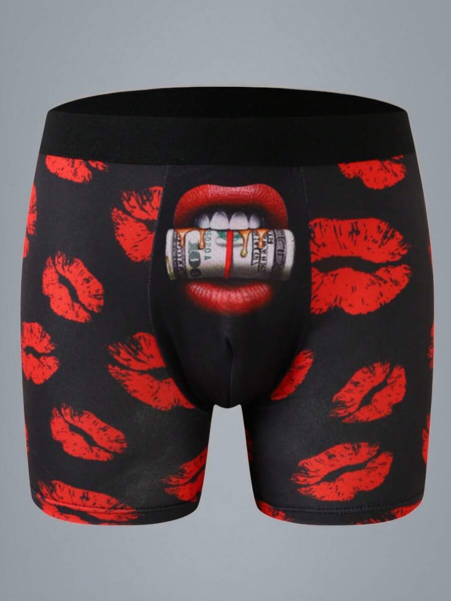 Funny Lip Print Men's Underwear, Suitable For Weddings, & Comfortable Men's Boxer Briefs Sports Boxing Men's Boxer Briefs, Gift For Boyfriend