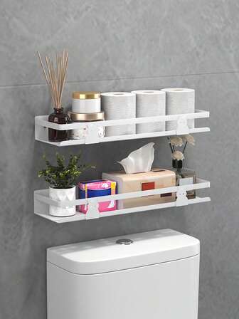 1/2 st väggmonterad badrumshylla, stor kapacitet, ingen borrning, förvaringsställ för badrum och kök, duschställ, platsbesparande, enkel att installera, badrumsförvaring för toalettartiklar, kosmetika och diverse, lämplig för badrum, kommod, dusch badrumstillbehör badrumsverktyg