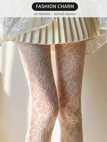 Women Floral Pattern Jacquard Hollow Out Fishnet Leggings, Sexy Tight Fit Pantyhose Stockings, High Stretch Sweet Tights