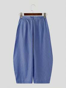 INCERUN Mens High Waist Zipper Striped Casual Loose Wide Leg Trousers Long Harem Pants Bottoms - 深藍色 - 查看 5