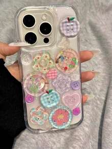 可爱3D纽扣格子透明环氧树脂软手机壳，适用于16/15/14/13 Pro Max/17/17 Pro/17 Pro Max，时尚可爱少女防震后盖 - 無色 - 查看 6