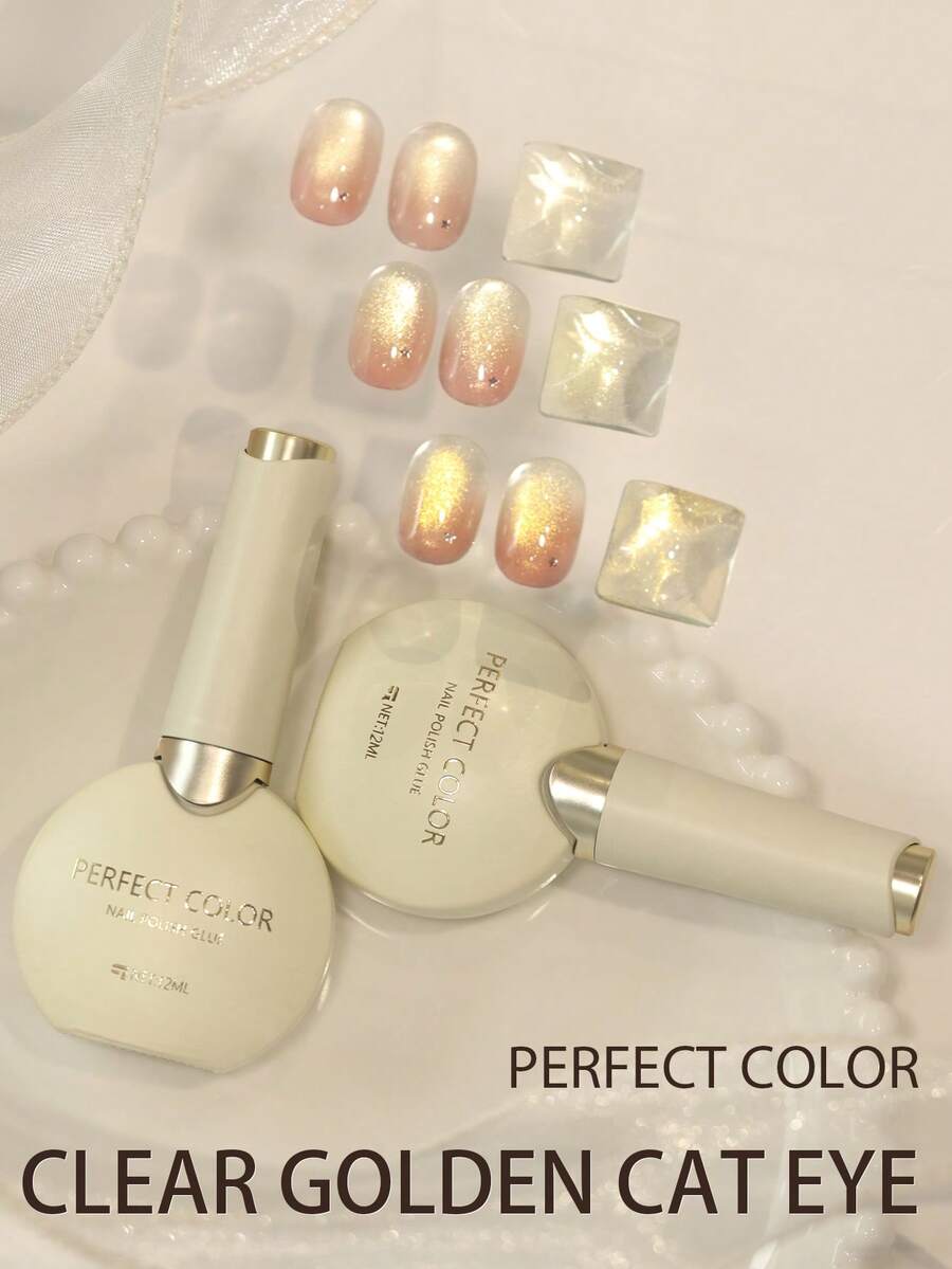 PERFECT COLOR 12ml Esmalte de uñas en gel con efecto ojo de gato magnético, gel con efecto ojo de gato dorado, esmalte de uñas en gel con brillo holográfico, manicura en gel de calidad de salón, cuidado de uñas DIY en casa - Multicolor - Ver 1