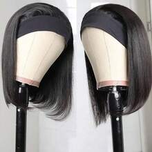 Headband Bob Wig Human Hair Glueless Short Straight Bob Wigs Human Hair For Women None Front Lace Brazilian Virgin Human Hair Wigs Natural Color - Black - View 7
