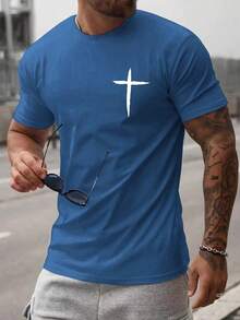 Camiseta Manfinity Homme Slim Fit con Estampado de Cruz para Hombre - Burdeos - Ver 8