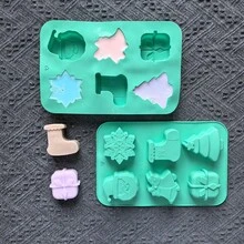 6腔圣诞老人礼物、圣诞树、铃铛、雪花硅胶模具、蜡烛、肥皂DIY工艺模具、礼品模具 - 彩色 - 查看 9