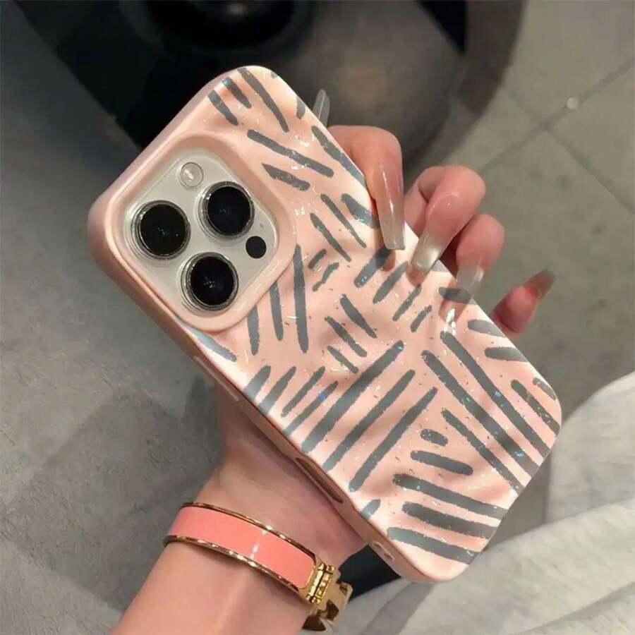 Funda con líneas artísticas para phone Funda para phone 11 con diseño de meteorito, compatible con phone 13 Pro, phone 15 Pro y phone 14. Resistente a golpes. - Rosa - Ver 1