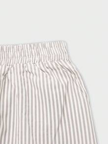 Bộ 2 quần kẻ sọc và áo crop top kẻ sọc buộc vạt trước, màu mơ - Màu be - Xem 6