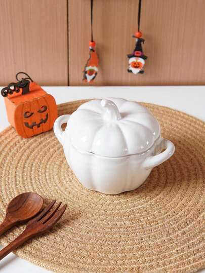 1 pote de cerâmica para doces em formato de abóbora de Halloween, recipiente para biscoitos com nozes e design de abóbora, pote para armazenamento de nozes e chocolate, adequado para decoração de Halloween, pote para armazenamento de doces para cozinha, sala de jantar e sala de estar, tigela para condimentos, tigela para creme de ovos, presente