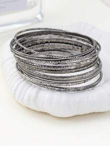 10 件/套合金纹理组合手链套装，波西米亚风格，男女皆宜，（随机古银、古铜黑化效果）