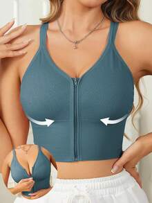 1 pieza Sujetador deportivo elástico sin costuras con cremallera frontal y sujetador realzador para mujer, Navidad