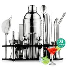 Biemlerfn 25-Piece Cocktail Shaker Set, Mixology Bartender Kit With Acrylic Stand Stainless Steel Bar Tools, Full Bartender Accessories And Recipe Book