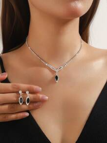 4入組/套鑽石裝飾的優雅精緻項鏈、耳環和手鍊套裝，適用於女性日常、婚禮、晚會、節日和送禮，珠寶套裝