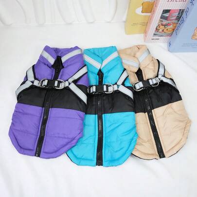 ملابس حيوانات أليفة ملونة، جاكيت قطنية سميكة دافئة للكلاب/القطط، صدرية مناسبة للحيوانات الأليفة الصغيرة والمتوسطة في فصل الشتاء