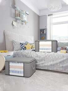 大容量储物袋 衣物收纳箱 可折叠衣柜收纳盒 带加固手柄的收纳盒，用于收纳衣物、毛毯、棉被、床单、枕头和玩具（灰色） 大容量带手柄储物袋 - 卧室和衣柜收纳盒 多用途储物盒 用于整理卧室衣柜、衣物、棉被、衣柜收纳盒（带手柄）