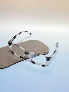 1pc Unisex Lightweight Geometric Large Frame Reading Glasses, Plastic Casual Style Classic Thick Modern Minimalist Design, Portable Glasses Suitable For Driving, Daily Life, Reading, Back To School - Purple - View 13