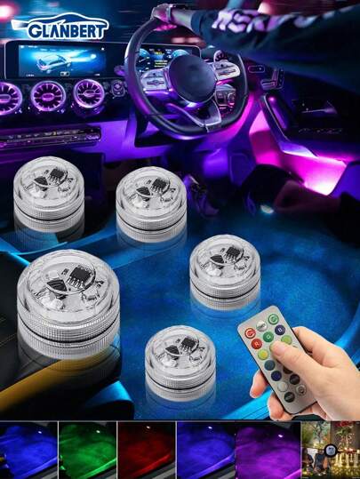 Reletech 8 piezas Luces de ambiente LED de colores para auto GLANBERT con control remoto inalámbrico, luces decorativas LED, luces de base, sin instalación requerida