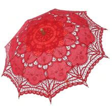 BABEYOND Lace Umbrella Parasol Vintage Wedding Bridal Umbrella For Decoration Photo Lady Costume 1920s Party (Red) - 紅色 - 查看 7