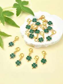 10 pièces Porte-clés trèfle à quatre feuilles porte-bonheur, pendentif porte-clés trèfle, cadeau parfait pour la Saint-Patrick, la remise des diplômes, le mariage, les cérémonies et la décoration de sacs d'emballage. Avec porte-badge et accessoires de voiture. - vert - Voir 3