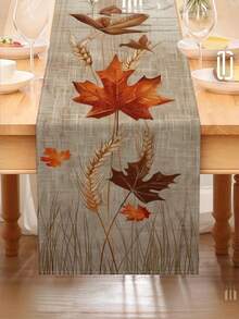 1 pieza Camino de mesa inspirado en el otoño con diseño de hojas de arce y trigo - Poliéster, múltiples tamaños para decoración del hogar y la cocina, Acción de Gracias, Año Nuevo, regalo para todo el año, decoración del hogar de temporada