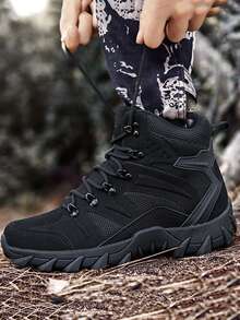 男士加厚保暖防滑雪地靴 - 橡胶鞋底带拉链，适合雪天通勤和寒冷天气（秋冬季），时尚设计，户外工作鞋 - 黑色 - 查看 3