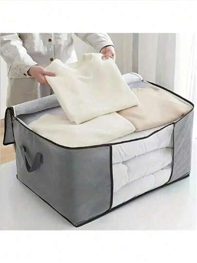 Classic Style Canvas Storage Box With Zipper - Multipurpose Non-Waterproof Rectangle Organizer For Clothes And Accessories, Under-Bed Storage