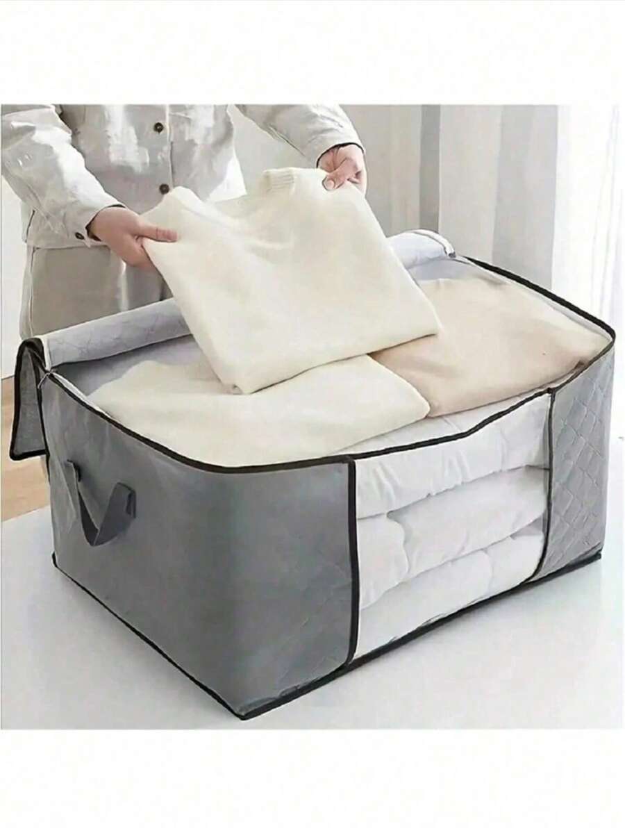 Classic Style Canvas Storage Box With Zipper - Multipurpose Non-Waterproof Rectangle Organizer For Clothes And Accessories, Under-Bed Storage - Multicolor - View 1