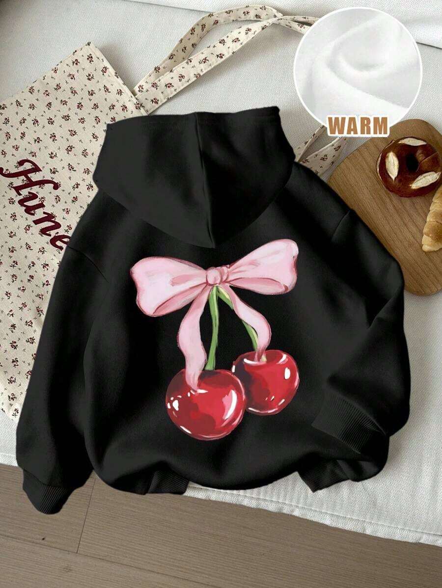 Sudadera holgada de manga larga con capucha y estampado de patrón MILANO minimalista casual para mujer - Negro 2 - Ver 1