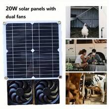 1 Pc 20W Solar Fan Kit - Dual Cooling Fans For DIY Ventilation, Adjustable Mounting Brackets Solar Panel For Chicken Coops/Greenhouses/Sheds - 20W雙風扇 - 查看 1