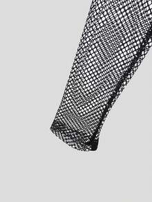 INCERUN Mens High Neck Long Sleeve Mesh Patchwork Shirt Asymmetrical  Hem Party Club Blouse T-Shirt Tops - 紅色 - 查看 6
