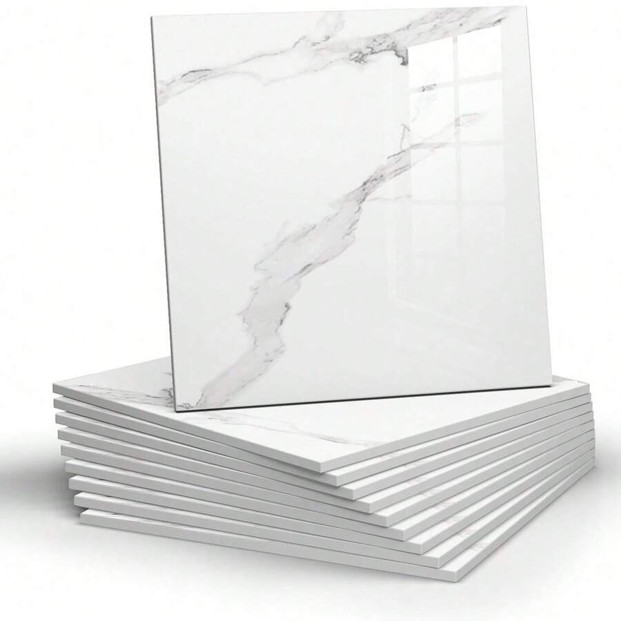 11/22 pièces Autocollants de carrelage en PVC marbré blanc brillant, imperméables, résistants à l'humidité et à l'huile, avec adhésif pour la rénovation de la cuisine et de la salle de bain. Autocollants, décalcomanies, décalcomanies en vinyle pour la décoration de la maison, articles de décoration printanière pour rafraîchir votre maison, cadeaux de décoration Rama, décorations murales pour la chambre, le salon