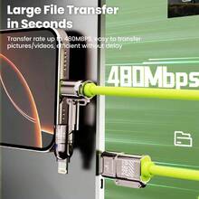 240W MAX 4-In-1 Fast Charging Cable, Dual Ports, Supports USB-A/Type-C/Lightning 3 Charging Methods, Compatible With IPhone 16/15/14/13/12/11 Pro Max, S25/S24/S23, Moto G, Pixel And More Devices