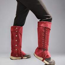 1 双维京海盗靴套，中世纪文艺复兴蒸汽朋克靴套，适合万圣节服装、角色扮演、文艺复兴博览会 - 黑色A - 查看 7