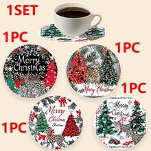 1set/10sets 4pcs/Set Christmas Santa Claus, Christmas Bell, Christmas Snowflake, Christmas Reindeer, Christmas Tree, Snowman, Christmas Penguin Coasters, Polyester Rubber Coaster Set, Ideal For Holiday Parties, Bars, Offices And Homes, All Occasions, Size: 3.94 Inches X 3.94 Inches