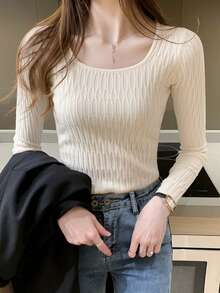 女式针织修身套头衫，长袖打底衫，秋冬季