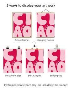 1pc Frameless "Ciao Bella" Pink Monochrome Wall Art Y2K Girly Academia Aesthetic Poster, Bold Typography Print For Teen Bedroom/Dorm Decor, Funky Posters Room Decor & Back To School Gift (Frameless Canvas Print) - Multicolor - View 6